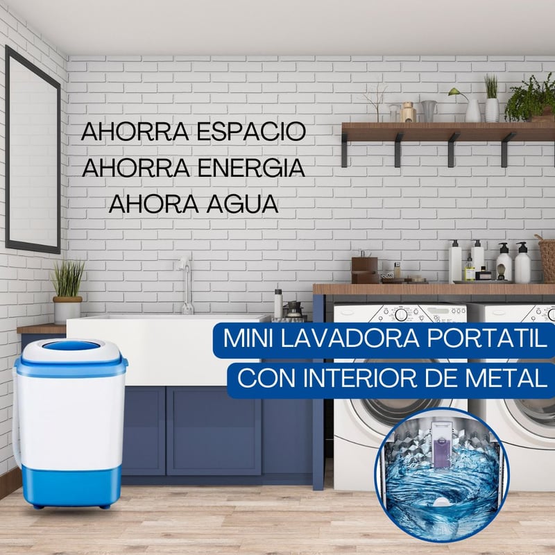 POTENTE MINI LAVADORA PORTATIL DE 6.5K TAMBOR DE ACERO INOXIDABLE