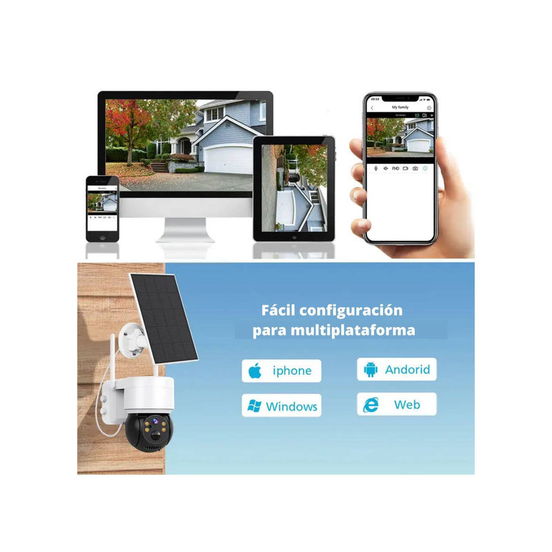 Cámara de Seguridad Wifi con Panel Solar para Exteriores con Alarma